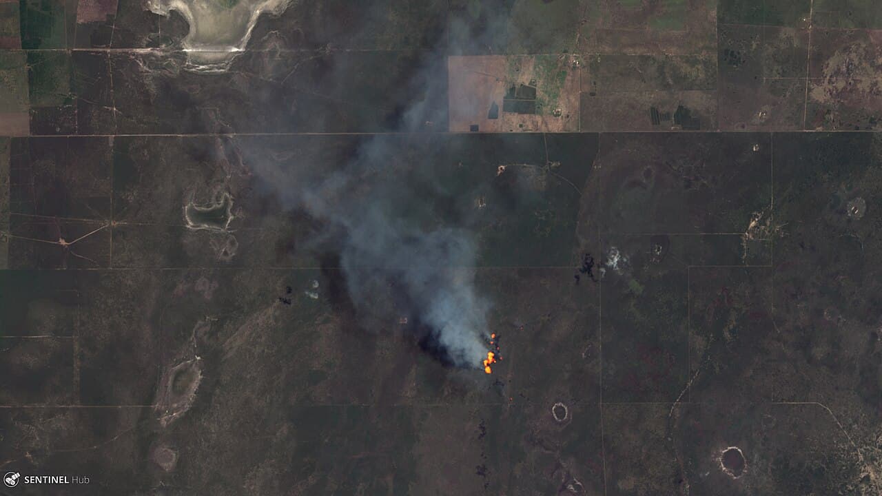 Sentinel-2 satellite image of Córdoba province, Argentina showing fire scars