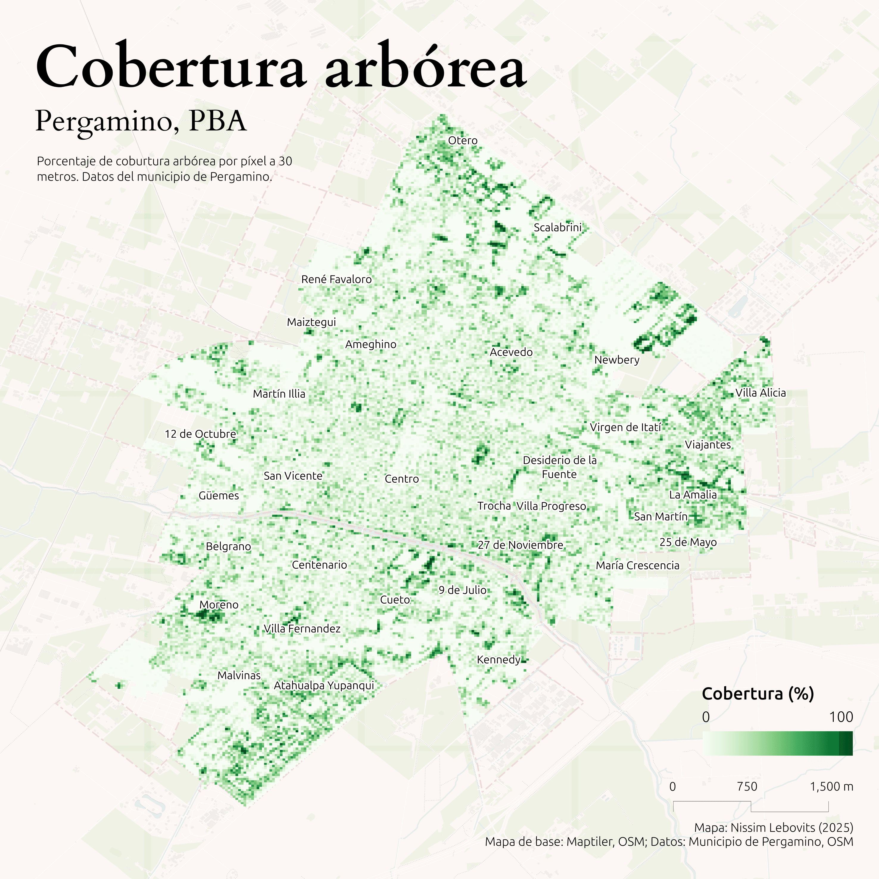 Tree canopy coverage map of Pergamino