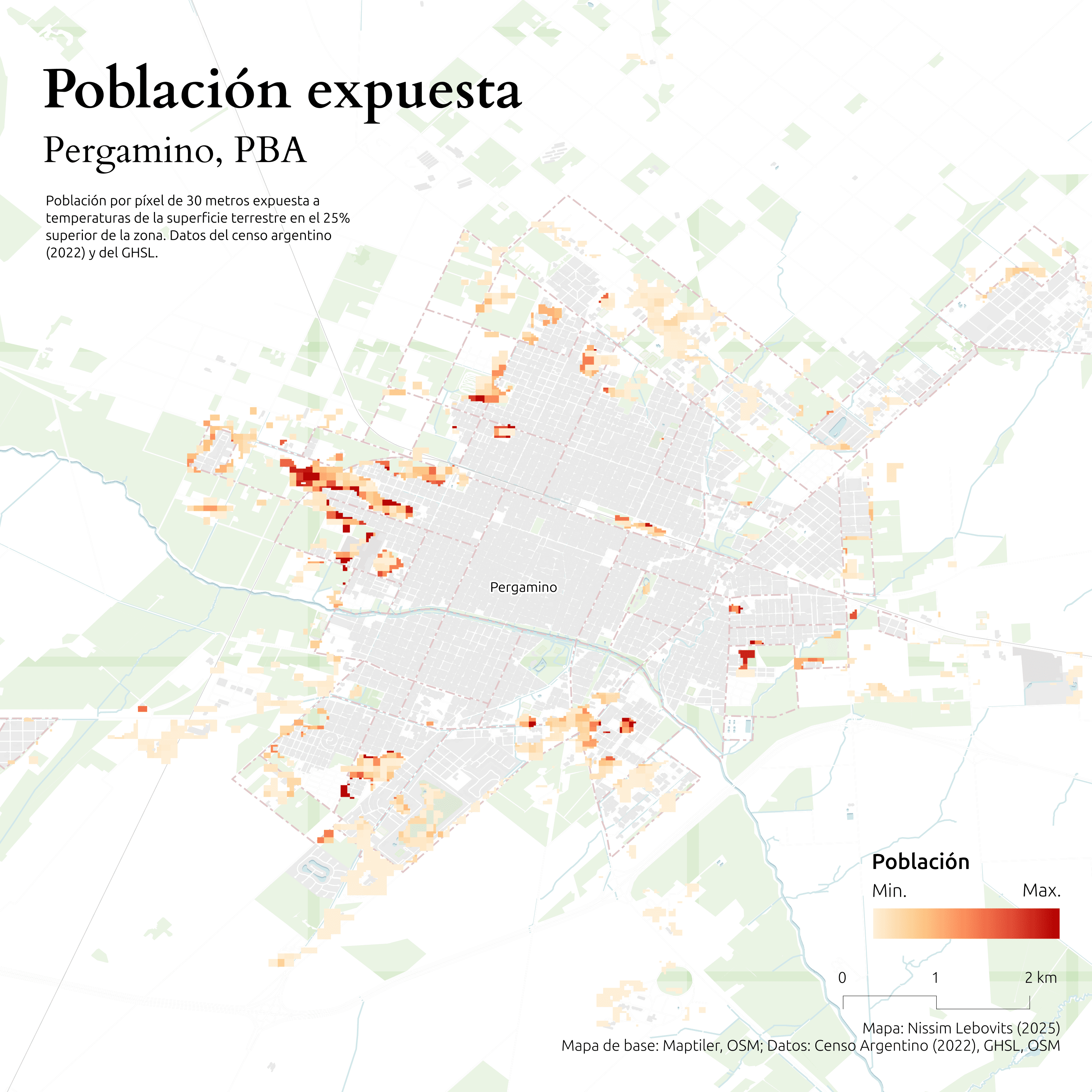 Population heat exposure map of Pergamino