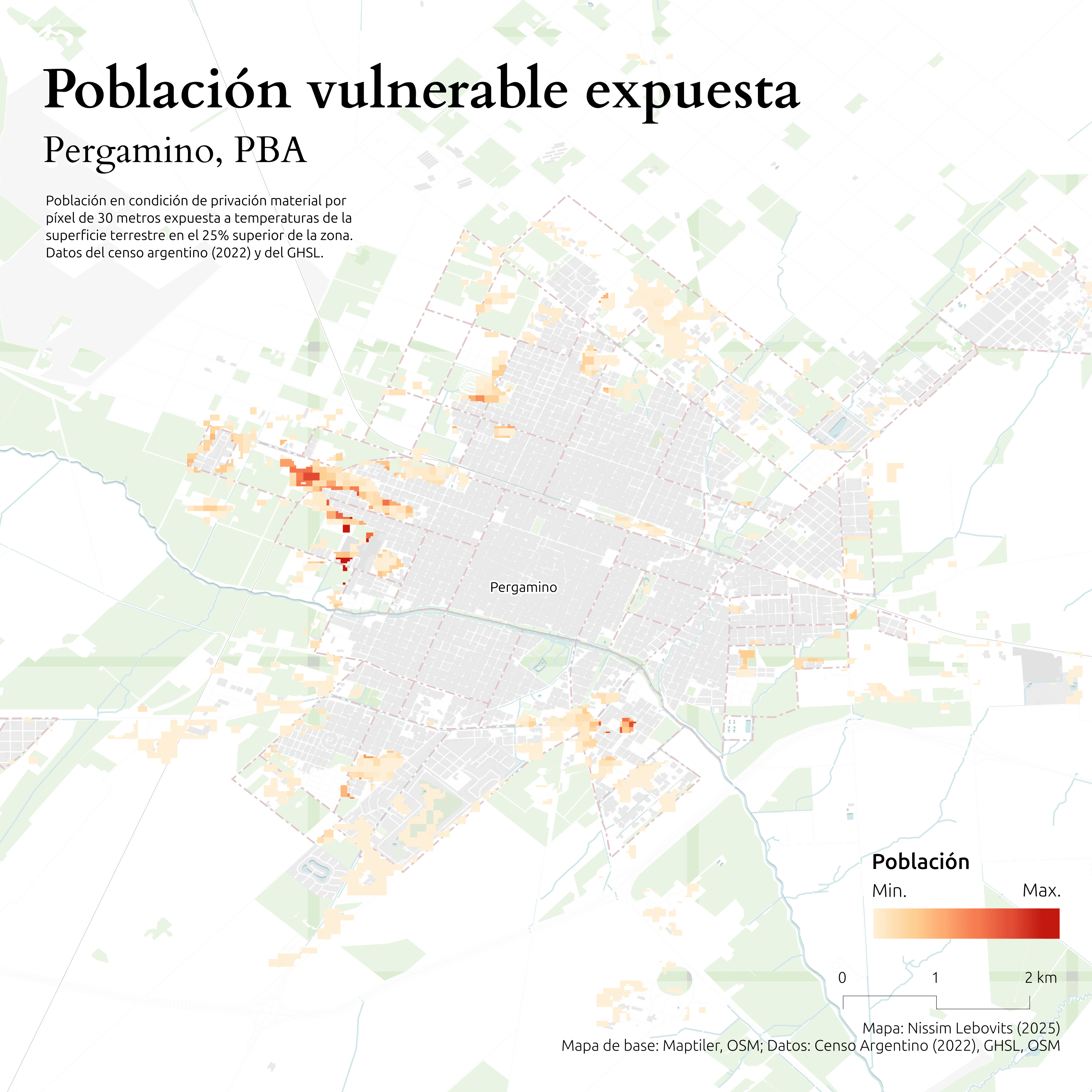 Vulnerable population heat exposure map of Pergamino